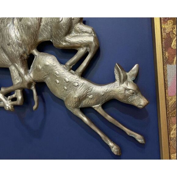 RARE Vintage 18”L x 14" Brass Reindeer Running 3D Wall hanging Art Sculpture - Picture 3 of 6
